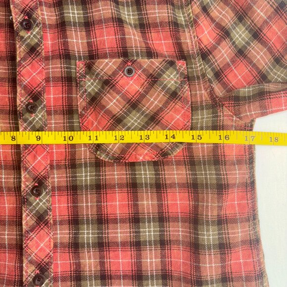 By Junkfood Red & Green Plaid Button Down Shirt with Peace Sign - Size S - Picture 5 of 11
